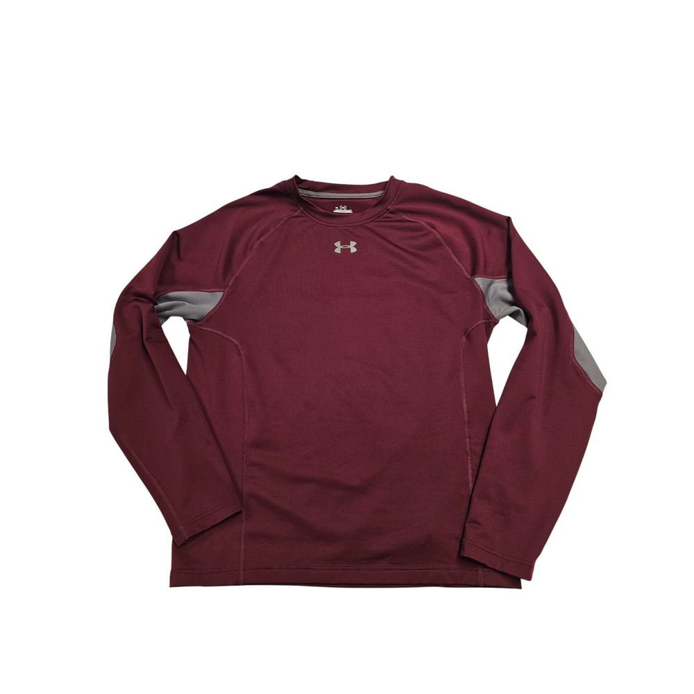 Under Armour Mens XL Maroon Burgundy HeatGear Long Sleeve Athletic Shirt Grey